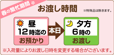  昼12時までのお預りで、当日夕方6時のお渡し