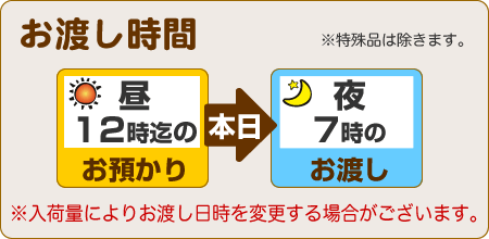  昼12時までのお預りで、当日夜7時のお渡し